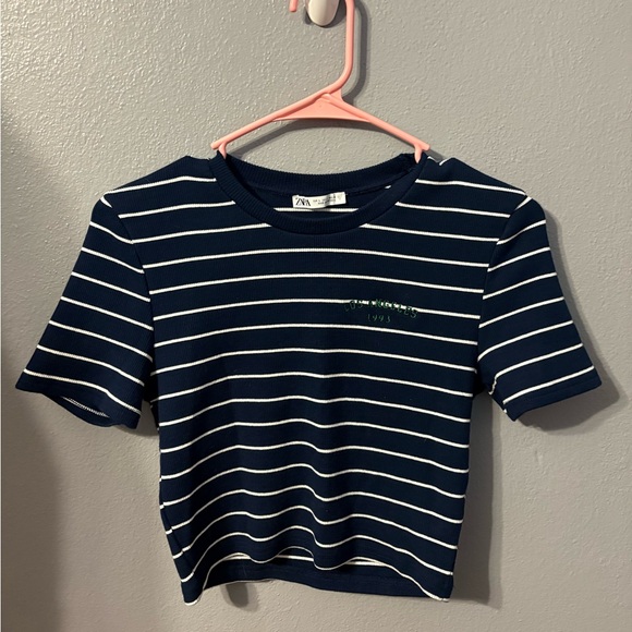 Zara Dark Blue and White Striped Tee - Picture 1 of 3